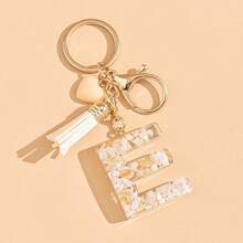 1pc Beige Heart-Shaped Letter Design Fashionable Minimalist Keychain - Beige - View 7