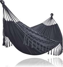 Large Double Hanging Hammock Camping, Hammocks Outside 2 Person Heavy Duty, Dark Gray With Tassels
