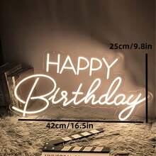 1pc Happy Birthday LED Neon Light, Warm White Wall-Mounted LED Lamp, With Switch, USB Powered, Plastic Material, 16.5*9.8 Inches - Multicolor - View 5