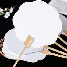 6 Pieces Round Fans Blank Fans Lacquer Fans Round Fans Blank Round Fans DIY Fans Rice Paper Round Fans Lacquer Fans Special Blank Fans - White - View 2
