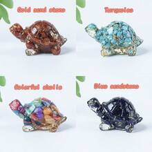 1 件天然水晶碎片树脂模具乌龟雕像疗愈宝石金箔奥根乌龟雕像雕塑口袋石适用于家庭办公室风水装饰收藏饰品