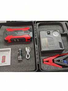 1 件汽车应急启动电源、汽车电池充电器、跨接电缆电池组，包括便携式充电器、应急 LED 灯、锤子、指南针