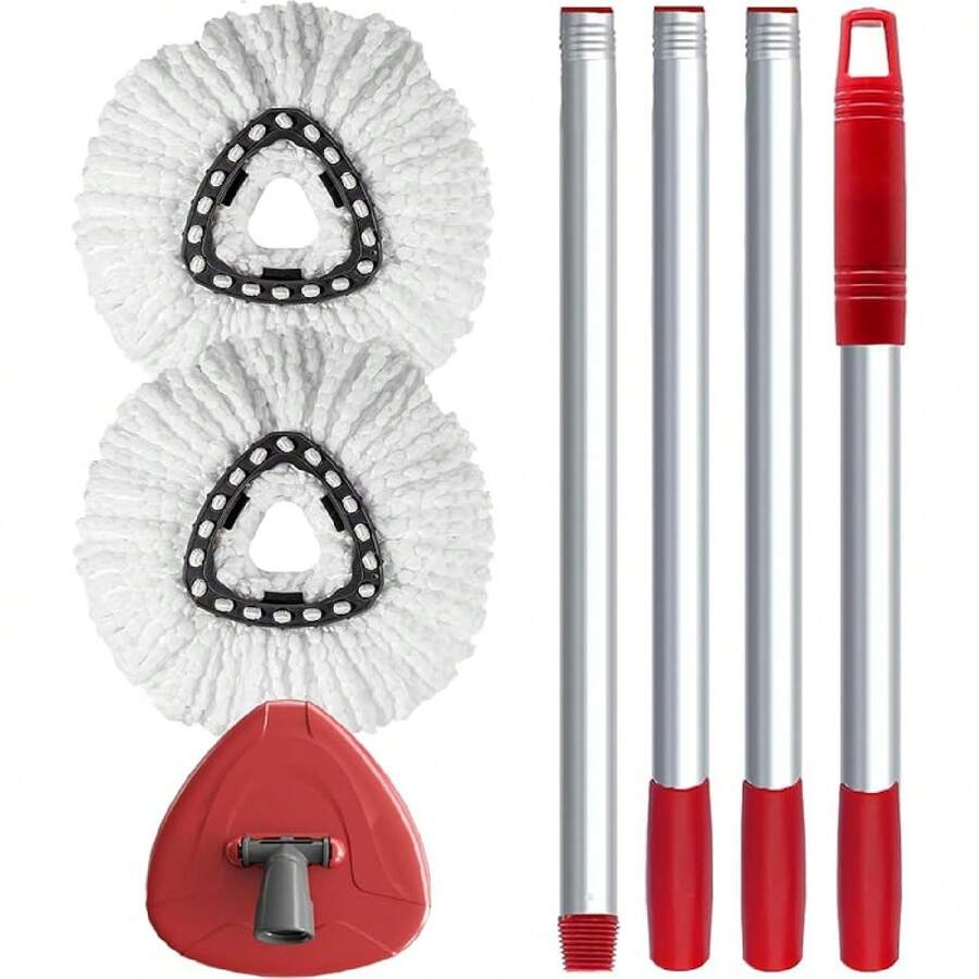 Spin Mop Replacement Head Compatible With O-Cedar EasyWring 1 Tank, 2 Microfiber Mop Refills, 30-58" Handle And 1 Base Set Combo (White,1 Tank System) - White - View 1