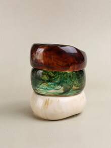 1-3 Stück Vintage übertriebener breiter geometrischer ovaler Batik-Harz-Armreif, geeignet für Alltag, Lässig, Date, Urlaub, Party, Strand, Boho-Stil (Bitte prüfen Sie die Größe sorgfältig vor der Bestellung, der Armreif-Durchmesser liegt zwischen 62-65 mm, keine Rückgabe bei falscher Größe) - Verschiedenfarbig - Übersicht 15