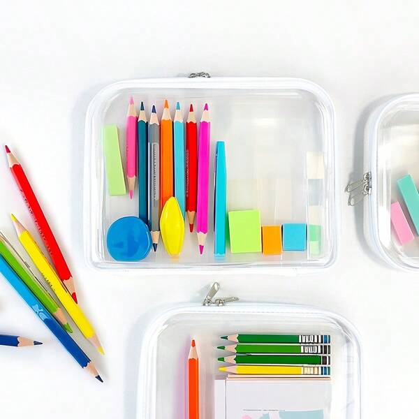 3pcs Thick Transparent Waterproof Stationery Storage Boxes, Home Decor Desktop Organizers, Travel Portable Makeup Cosmetic Organizers, Toy Toiletry Medicine Storage Boxes, Multi-Functional Storage Pouch