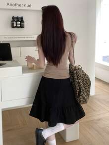日系休闲A字裙，有口袋，减龄 - 黑色 - 查看 6