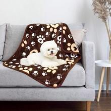 Dog Blanket Soft Fleece Dog Blanke. For Small Medium Dogs Fluffy Flannel Pet Cat Puppy Blanket Mat Cover For Bed Couch Cute Paw Print Throw Blanket For Dogs Brown 40X30 - Brown - View 2
