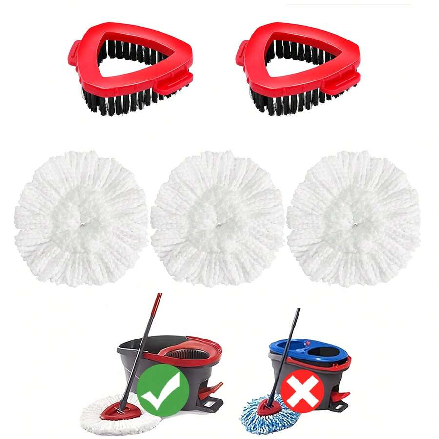 3 Mop Replace Head And 2 Scrub Brush Head, Mop Replacement Head For O Cedar Spin Mop 1 Tank System, Microfiber Spin Mop Refills And Floor Scrubber Mop Replace - 白色 - 查看 1