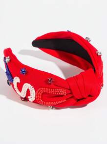 1 Stück rot-weiß-blau Stern bedrucktes Stirnband mit breitem Band und modischen herzförmigen Accessoires, Feiertags-Dekorationshaarteil mit Unabhängigkeitstags-Element, Haarband Stirnband für Frauen, Haraccessoires, Diademe, Haarreifen
