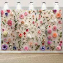 1pc Multicolor Flower 2D Flat Background Flag Wall, Polyester Fiber, Multiple Sizes, Suitable For Home, Yard Decoration Background, Birthday Party, Anniversary And Home Decoration And Party Photo Background