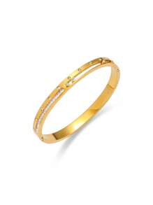 Pulseira de Aço Titanium Dourado Minimalista, Zircônia Artificial Embutida, Comprimento Ajustável, Adequada para Roupas de Verão, Férias, Presentes para Melhores Amigas, Anti-Desbotamento e Hipoalergênica, Acessório Elegante para Mulheres