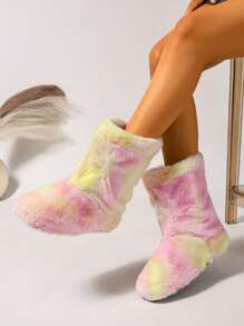 Women's Faux Fur Boot Furry Fluffy Round Toe Suede Winter Comfy Plush Warm Short Outdoor Indoor Flat Shoes Mid-Calf Boots