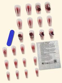 Y2K Update Your Look 24Pcs Nail Gems Long Coffin Nail Tips Super Glossy Press On Acrylic Nails Pink Fashion French Tip Nail Gradient Glitter Geometry Stripe Chain Butterfly Flower Pattern Beauty Light Luxury Style Fake Nails With Rhinestone Shine Reusable False Nails For Women Sweet,Cute,Minimalist,And Elegant Style Nail Art Set With Detachable Fake Nails Patches Suitable For Holiday Wear,Parties,Friends,Dates,Daily Wear Nail Supplies Nails