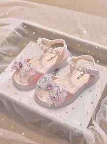 1 Pair Girls Soft Bottom Sandals New Cute Baby Shoes Anti-Slip Jelly Bottom Little Princess Sequin Bow Dance Shoes Crystal Shoes, Suitable For Summer