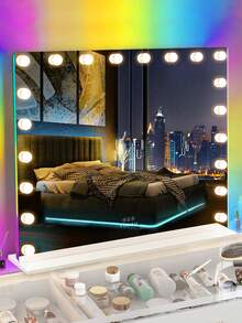 FENCHILIN 100cm X 80cm Large Vanity Mirror With 20 Bulbs Lights RGB Backlit Holly Wood Makeup Mirror With Dimmable 3 Lighting Modes Lighted Desktop Wall-Mount Mirror With Smart Touch  White - trắng - Xem 1