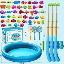 Magnetic Fishing Game Toys For Kids Toddlers 3-5 4-8, Water Table Bathtub Toys With Pole Rod Net Plastic Floating Fish, Water Bath Pool Outdoor Toys For Kids Toddlers Baby Age 3 4 5 6 7 8 Year Old
