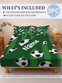 3 Stücke personalisiertes grünes Fußballmuster bedrucktes Bettlaken Set, Tagesdecke Set, Bettwäsche, Queen Quiltset mit 2 Kissenbezügen und 1 Tagesdecke, geeignet für Raumdekor, Schlafzimmerdekoration, Heimdekoration, Dorm Ausstattung, Einzelbett Set, Geburtstagsgeschenk, Geschenk für Familie und Freunde, Halloween Deko, Personalisiertes Weihnachtsgeschenk, Geschenk für Fußballliebhaber