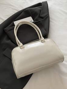 1pc Vintage Minimalist Zipper Tote Bag, Decorated With Pockets, Dual Handles, Suitable For Women's Casual And Commuting Daily Use - White - View 5