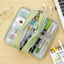 大容量三隔层铅笔盒，适合学生、青少年、男女通用，可作铅笔袋或背包使用。 - 綠色 - 查看 6