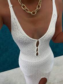 Women's Hollow Beach Sweater Blouse, Crochet Sleeveless Maxi Dress, Sexy Cutout Deep V Neck Slit Boho Cover Up, Long Tank Dresses, Halter Cut Out Backless Coverup, Mini Tie Corset Knit Wrapr For Women, Spring Summer Fall