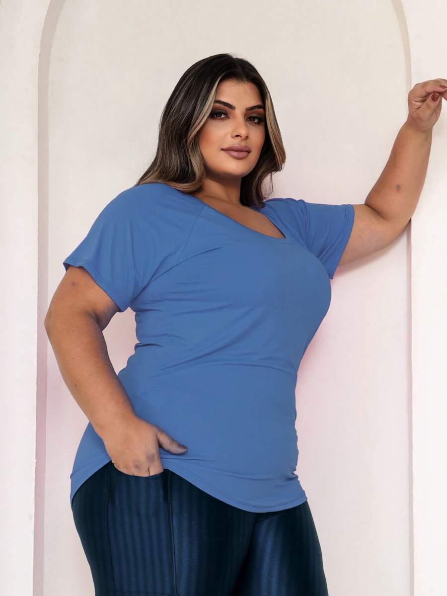 Plus Size Sports Top In Dry Fit Fabric - Light, Comfortable And Perfect For Training And Casual! - 藏蓝色 - 查看 1