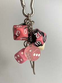 1 件男女通用手工幸运骰子钥匙扣、独特亚文化 Y2K 配饰、台球吊坠、背包饰品 - 粉色 - 粉色 - 查看 4