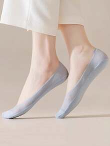 5 Pairs Ice Silk Boat Socks Women's Summer Thin Low Vamp Invisible Silicone Anti Slip And Bottom Summer Boat Socks - Mouldless - View 2
