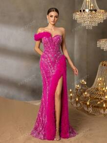 Faeriesty Faeriesty Luxury One-Shoulder Evening Gown With Back-Tie Closure & High Slit – Beaded Mermaid Dress Featuring Feather-Like Detailing And Textured Fish-Tail Hemline For Red Carpet Glamour | Perfect For Black-Tie Galas, Formal Charity Dinners, Exclusive Award Ceremonies, Opera Nights, And Premiere Events