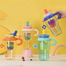 高品质夏季冰茶/奶茶杯，大容量塑料杯带吸管，花饰冰杯 - 彩色 - 查看 4