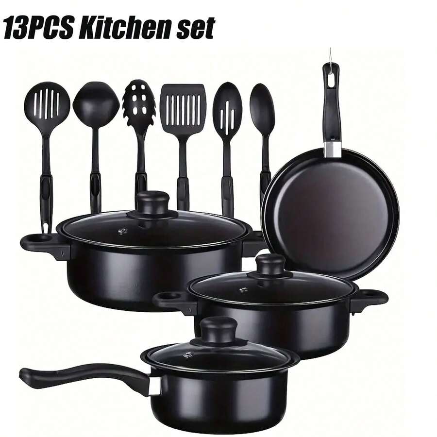 Cookware Maifanshi 4 Pcs Pot Set Household Non Stick Pot Induction Cooker With 6 Silicone Pasta Fork And Ladle Spoon Set,Wok Suit Kitchen Pots And Pans Cookware Set,Large Non Stick Kitchen Utensils For Cooking