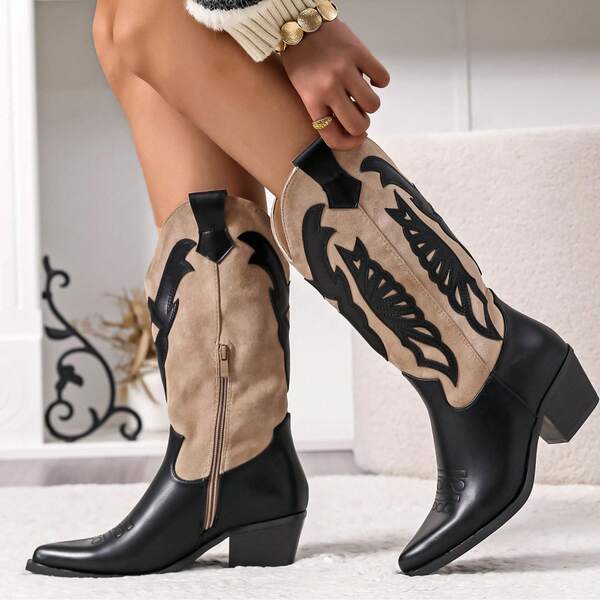 Inspired Embroidered Boots, 2025 New Europe And America Thick Heel Platform Retro Over-The-Knee Western Boots For Women
