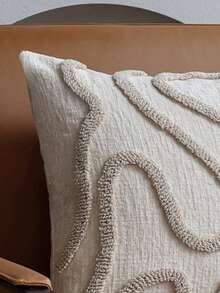 1pc Modern Minimalist Abstract Line Embroidery Throw Pillow Cover, Nordic Style Sofa Cushion Cover, Atmosphere Decor Pillow Sham, Suitable For Living Room, Bedroom Decor, Beige (Without Pillow Insert) - Beige - View 5