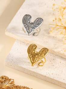 Set de 2 anillos abiertos con forma de corazón de acero inoxidable de color dorado y plateado, de estilo minimalista y fashion, adecuados para uso diario o como regalo para mujeres