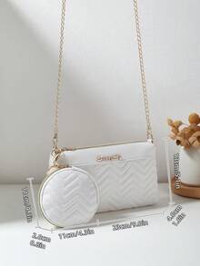 2pcs/Set Women Quilted Shoulder Bag, Small Square Crossbody Bag, Round Coin Purse, Waterproof, Lightweight, Portable, Classic Casual, Teacher, White-Collar Workers, Work, Business, Commute, Office, Shopping - White - View 6