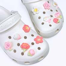 12pcs Cherry Blossom Themed Hole Decoration Shoe Charms - Pink & White Flowers, Romantic Spring Shoe Ornaments - Pink - View 3