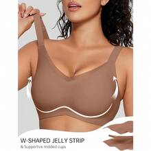 OEAK Womens Wireless Bras V Mesh Comfortable Bralette Supportive Tshirt Bra No Underwire Seamless Push Up Everyday Bras - Khaki - View 3