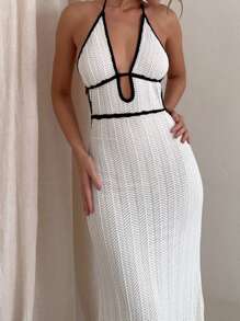 Women's Casual Bohemian Summer Beach Vacation Sexy Hollow Out See-Through Backless Sleeveless Cover Up Maxi Dress