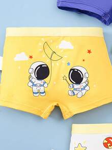 4条装男童舒适柔软透气卡通宇航员印花平角内裤，幼儿/小童/大童 - 彩色 - 查看 4
