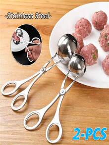 2 件不锈钢不粘易清洁肉丸制作器、整形器、蛋糕球器、饼干面团勺、厨房勺、小厨房工具、厨房必需品、S/L