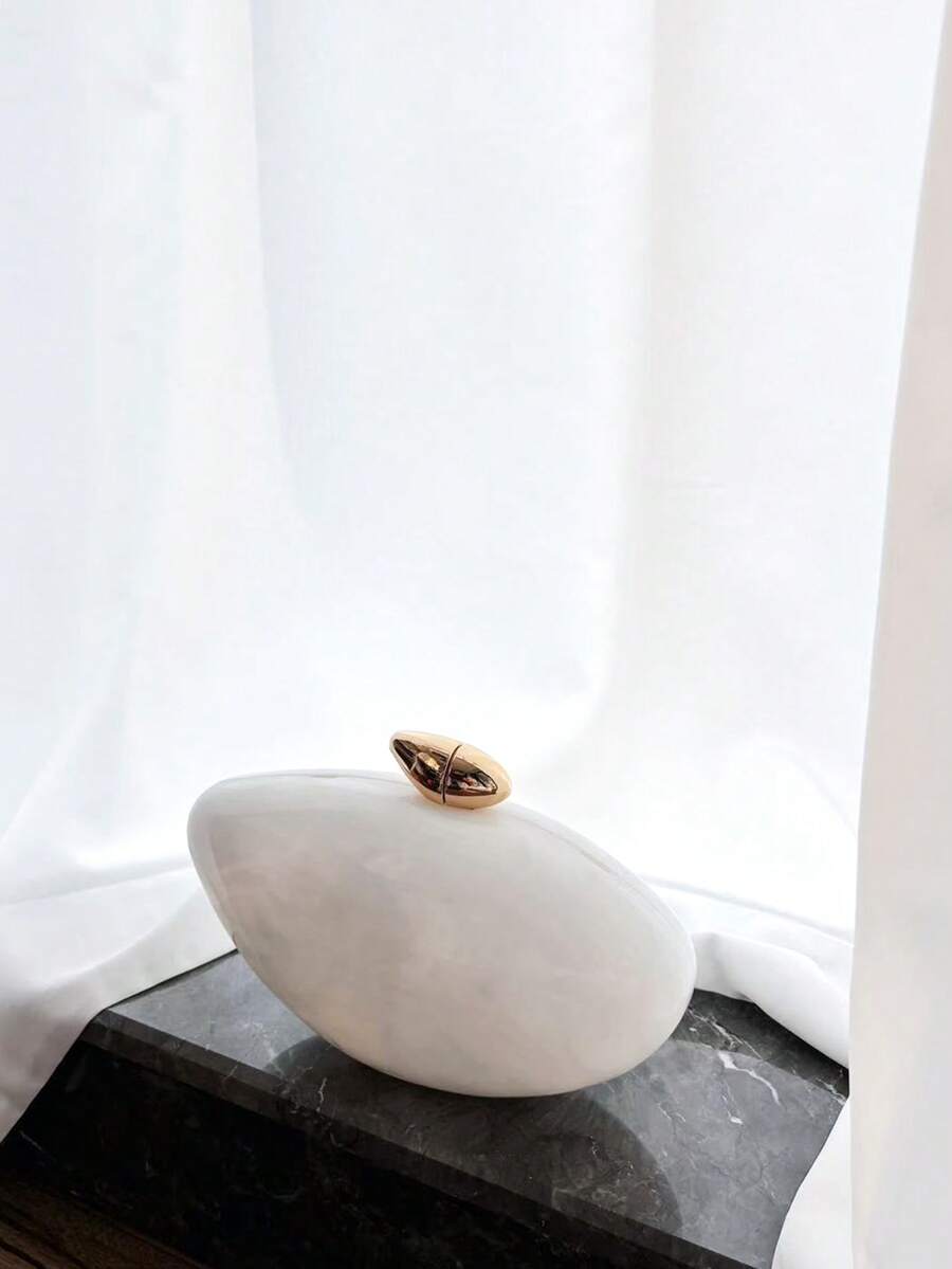 1 Pc White Marble Shaped Box-Style Bag With Metallic Chain, Vintage Elegant Women's Evening Dress Party Clutch, Japanese Style Lady Handbag, Party Bags,Perfect For Party Wedding Prom Dinner/Banquet Matching With Holiday Party Dress Evening Dress & Sequin Dress - White - View 1