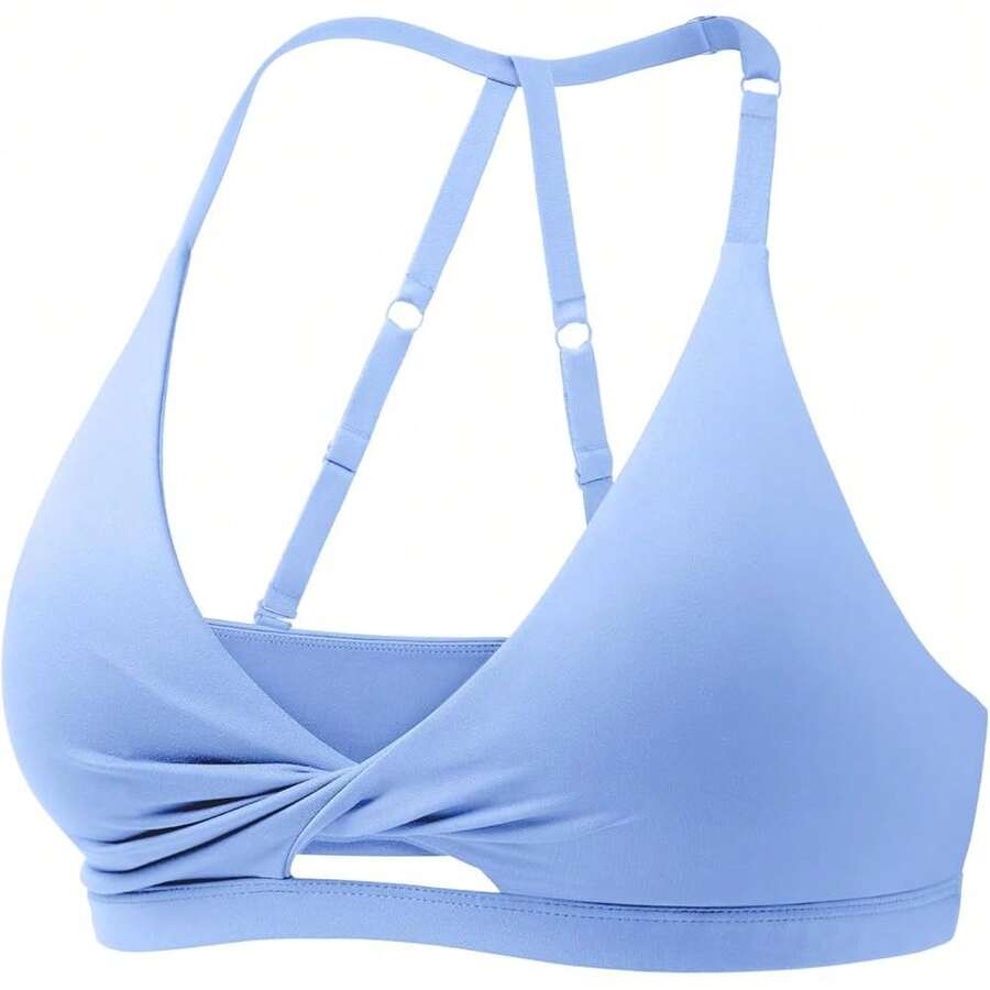 Neww  Sports Bras For Women Open Back Workout Gym Bra Padded Medium Impact Yoga Tops  Ajustable Back Straps - Ice Blue all - View 1