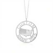 Collar personalizado con impresión del mapa de EE. UU. y nombre y fecha, colgante de acero inoxidable con grabado personalizado, joyería estilo punk-hip hop para mujer, ideal para el Día de la Independencia, uso casual o accesorio para fiesta, joyería patriótica, temporada de regreso a la escuela