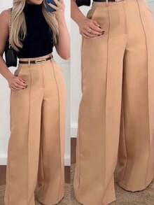 Women's Tailored Trousers With Belt - Beige - View 1