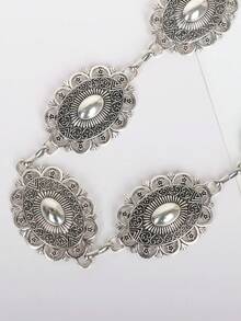 Vintage Silver Gold Carved Waistband Metal Thin Waist Chain Women Belt - 銀色1 - 查看 3