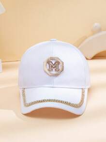 1 pièce Casquette de baseball mode femme avec bord de strass et logo M réglable, convient pour les sorties et les rassemblements quotidiens, cadeau idéal