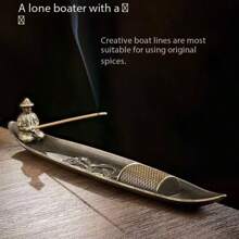 Ceramic Fisherman Bamboo Raft Incense Holder, Creative Tea Ceremony Antique-Style Burner For Home, Sandalwood Incense