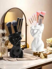 北欧人体彩绘树脂化妆刷收纳管梳妆台桌面眼影眉刷笔架置物架，花瓶现代家居卧室桌柜干花水培插花家居装饰摆件，适用于假日海滩、浴室收藏、卧室收藏、父亲节礼物