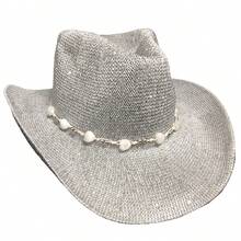 Sequin Cowgirl Hat Western Hat With Heart Beaded Belt Breathable Sun Cap For Women Men - 灰色 - 查看 6