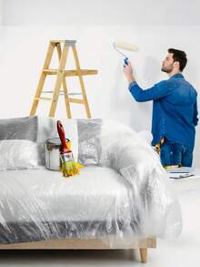 1 pieza Cubierta de plástico impermeable para muebles, cubierta adecuada para sofá, cama, armario, mesa, carro, decoración, uso en oficina en casa y dormitorio, cubierta protectora desechable para muebles