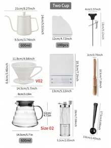 shoxil 咖啡套装、02号手冲咖啡壶套装、滴滤咖啡礼品套装、旅行咖啡配件工具、咖啡壶和温度计、带陶瓷滴滤器的玻璃咖啡壶、手动咖啡研磨机、咖啡勺、咖啡秤、咖啡研磨机清洁刷、100张咖啡滤纸